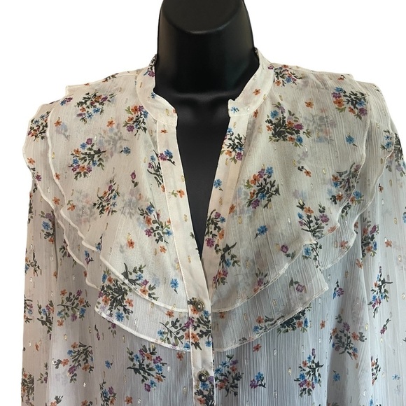 Euc Zara blouse, sheer, floral, metallic details, size Medium - Picture 2 of 13
